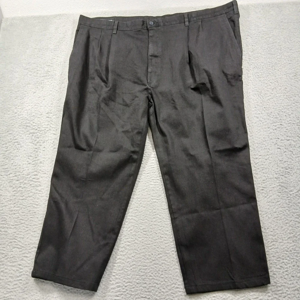 Paul Fredrick Pleated Cotton‎ Blend Chino Pants Men's 48x30 Black Big & Tall EUC